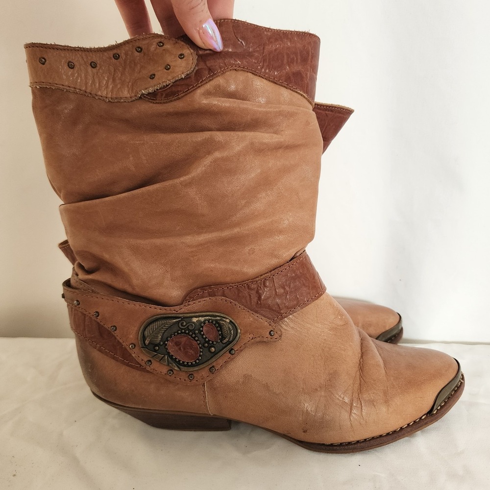 Vintage Rush Hour Brown Cowboy Boots Size 7.5 Embellished Gold